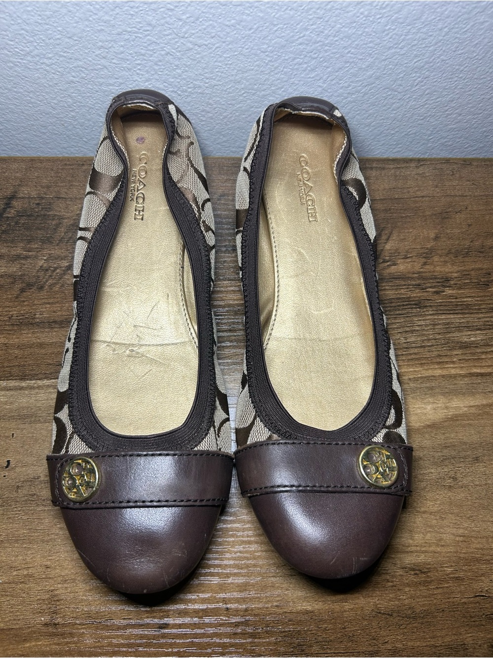 Coach Women's Brown Signature Canvas Ballet Flats